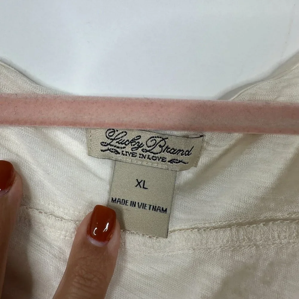2/$30 Lucky Brand Lace Top 3/4 Sleeve Scoop Neck Butter Cream XL #A1392